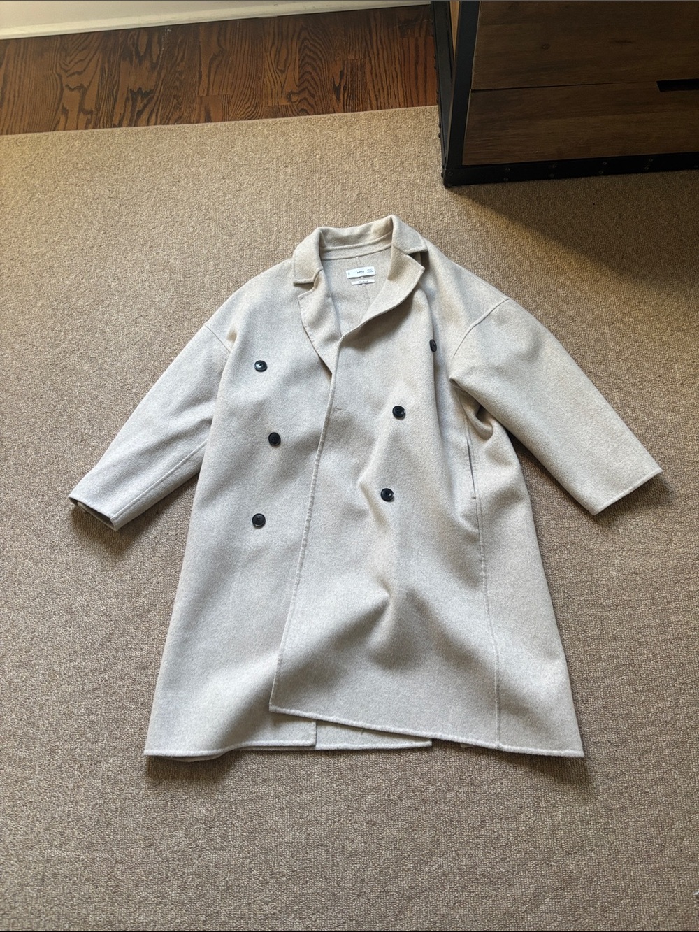 Mango Double-Breasted Trench Coat in Cream with Black Buttons